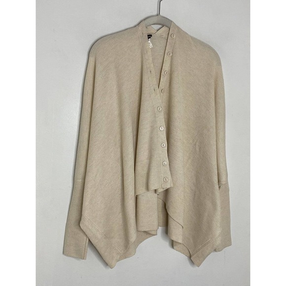 Kerisma Women’s Cropped Ivory Ribbed V Neck Dolman Cardigan Size S/M - Picture 2 of 7